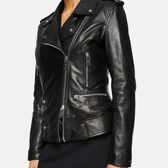 Dondup Biker Jacket W. Teddy, Black Nappa Leather